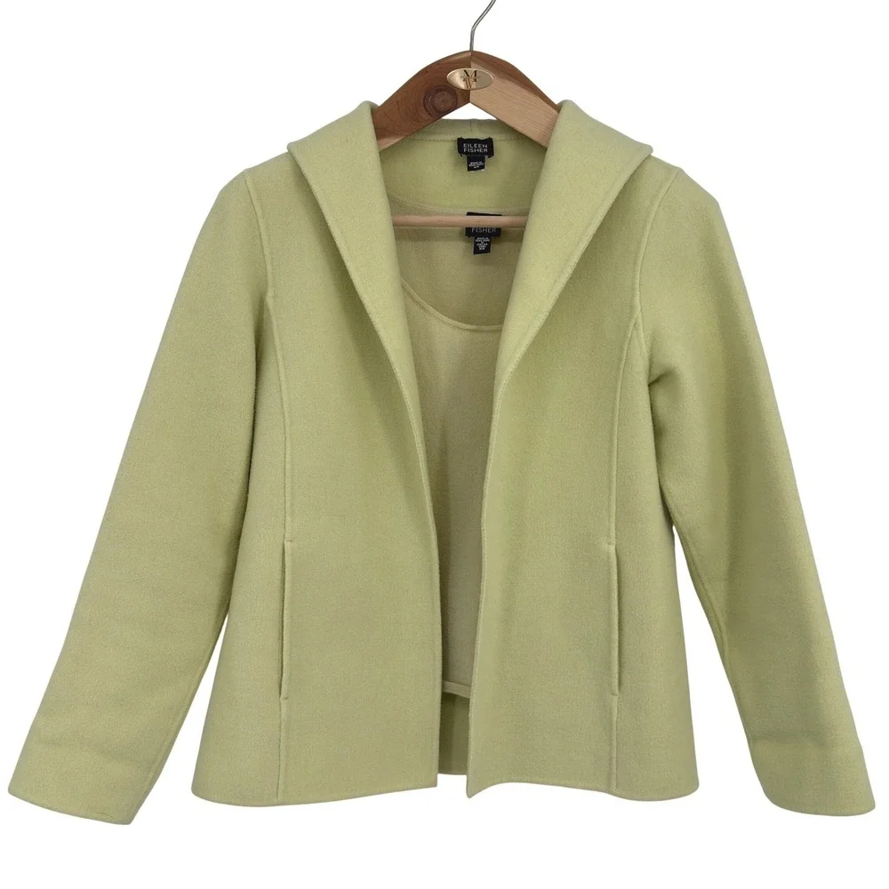 Y2K Eileen Fisher 2 Pc Set Jacket Tank Light Pistachio Merino Wool Hong‎ Kong XS